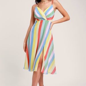 Lulu's Dresses - NWT π Rainbow Striped Sleeveless Midi Dress Lulu's Dresses - NWT π Rainbow Striped Sleeveless Midi Dress